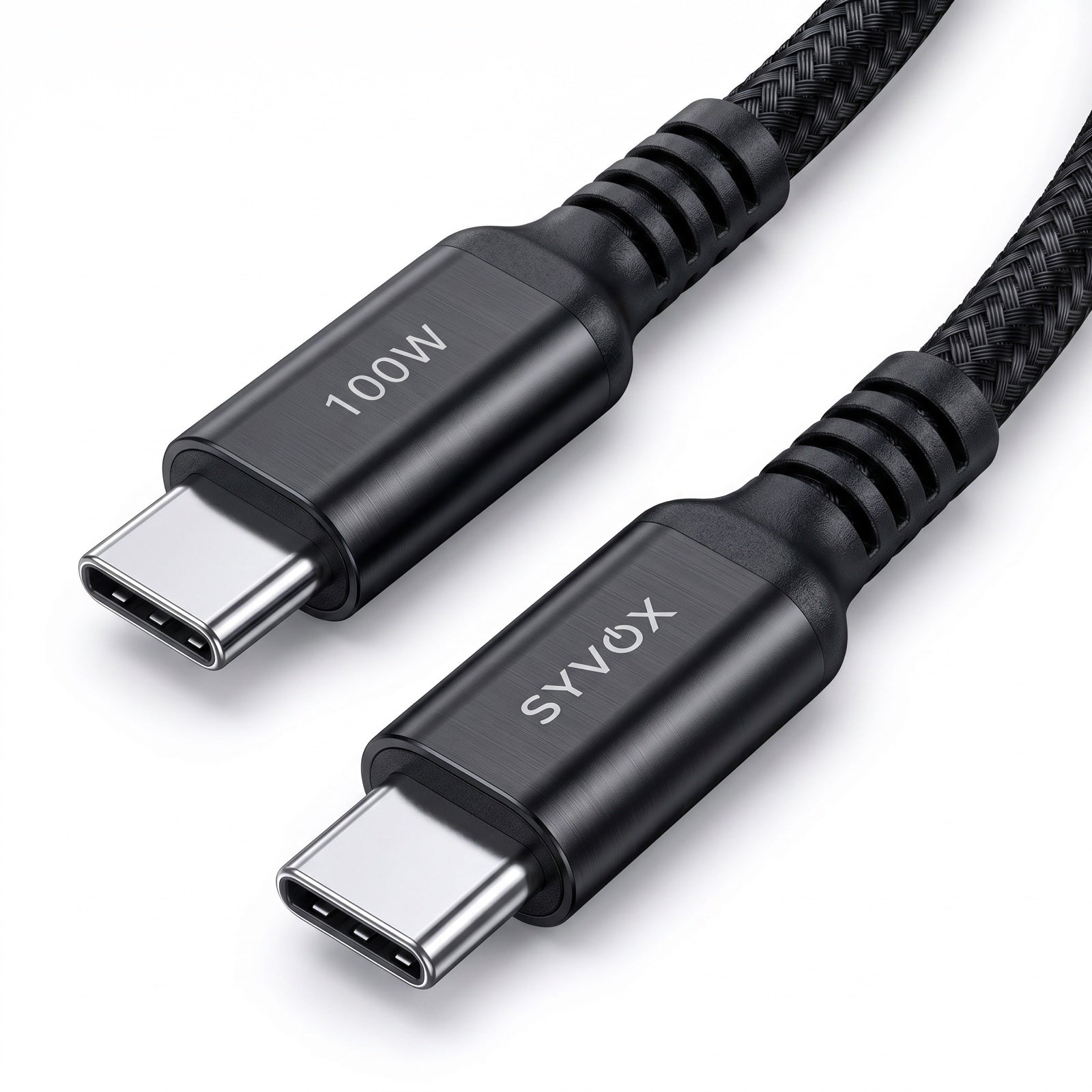 Macro van een gevlochten USB-C-kabel